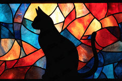 Stained Glass Cat Silhouette Artwork with Colorful Design Product Image 1