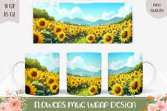 Sunflower Mug Template, Sunflower Field Sublimation PNG Product Image 1