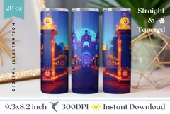Colorful Tumbler Wrap Design, Neon Castle Tumbler PNG Product Image 1
