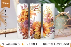 Flowers Tumbler Wrap Sublimation, Floral Wreath Tumbler PNG Product Image 1