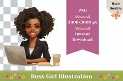 Boss Lady Illustration, Girl with Laptop, Strong Woman PNG Product Image 1