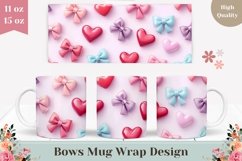 Cute Bows Mug Wrap Design, Red Love Hearts Mug Template Product Image 1