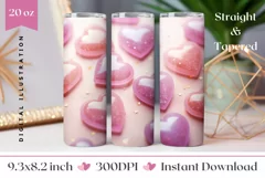 Glitter Pink Hearts Tumbler Wrap, Valentine's Day Tumbler 3D Product Image 1