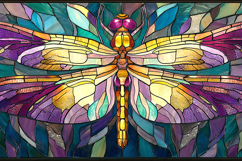 Stained Glass Dragonfly Insect Art Vibrant Background Product Image 1