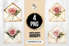 Vintage Rose Envelope Clipart Sublimation PNG Product Image 1