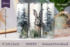 Christmas Tumbler Wrap, Watercolor Winter Hare Sublimation Product Image 1