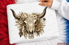 Boho Floral Longhorn Skull PNG Design | Western Cow Skull Product Image 2