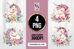 Floral Pastel Unicorn Clipart Sublimation PNG Product Image 1