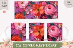 Glitter Flowers Mug Wrap Design, Spring Mug Template Product Image 1