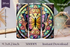 Butterfly Tumbler Sublimation, Stained Glass Butterfly PNG Product Image 1