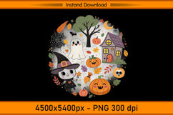 Cute Witch Ghost and Pumpkin Halloween Scene PNG Product Image 1