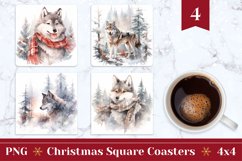 Christmas Coasters, Watercolor Wolf Sublimation Designs Product Image 1