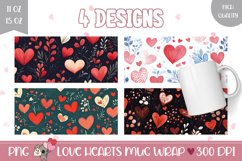 Watercolor Hearts Mug Designs, Flowers Mug Sublimation Product Image 1