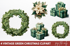 Vintage Green Christmas Clipart PNG Product Image 1