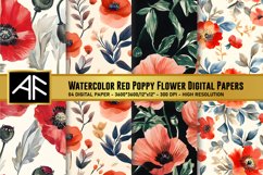 Watercolor Red Poppy Flower Digital Papers Product Image 1