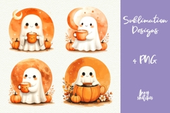 4 Retro Kawaii Ghost Coffee Fall Halloween Sublimation PNG Product Image 1