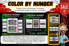 Pirate Color by Number Printable Worksheets for Kids Product Image 1