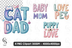 Cat Dad Baby Mom Pet Love Text Clipart PNG Product Image 1
