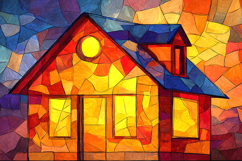 Stained Glass Cottage Home Warm Light Background Art Product Image 1