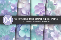 3D Lavender Mint Floral Digital Paper Product Image 1