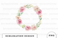 Watercolor flowers wreath PNG Product Image 1