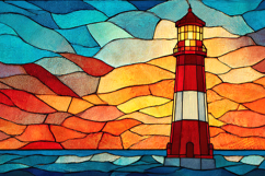 Stained Glass Lighthouse Sunset Nautical Background Product Image 1