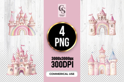 Watercolor Rainbow Princess Castle Clipart Sublimation PNG Product Image 1