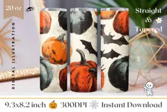 Vintage Halloween Bats Tumbler, Fall Pumpkins Tumbler Wrap Product Image 1