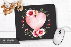 Floral Heart Watercolor Wreath Mouse Pad PNG Design Product Image 1
