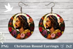Jesus Round Earrings, Stained Glass Jesus Earrings Template Product Image 1