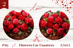 Love Flowers Basket Car Coaster, Red Roses Car Coaster PNG Product Image 1