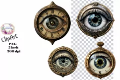 Clocks, Eyes, Steampunk, Ephemera, PNG, watercolor, Clipart Product Image 1