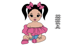 Baby Girl SVG Pigtails with Bows Pink Off Shoulder Shirt Product Image 1