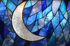 Crescent Moon Stained Glass Blue Night Sky Art Product Image 1