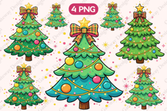 Colorful Coquette Pink Christmas Tree Merry and Bright Png Product Image 1