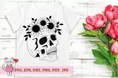 Skull with sunflowers svg, Halloween svg, Sugar Skull Svg Product Image 4