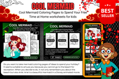 Cool Mermaid Coloring Pages Printable worksheets for kids Product Image 1