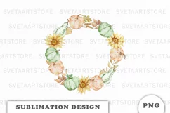 Watercolor Autumn Pumpkins wreath png Product Image 1