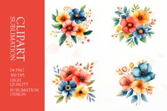 Watercolor floral Flower Clipart Sublimation Product Image 1