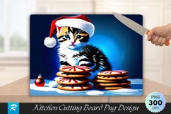 Tabby Kitten with Santa Hat and Cookies Cutting Board PNG Product Image 1