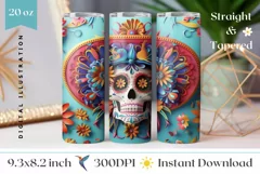 3D Sugar Skull Tumbler Wrap, Floral Skull Tumbler Design Product Image 1