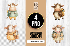 Cute Cow School Characters Clipart Sublimation PNG Product Image 1