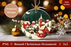 Cartoon Winter Village Round Ornament, Cozy Winter Ornament Product Image 1