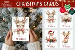 Watercolor Christmas Greeting Cards, Christmas Animals PNG Product Image 1