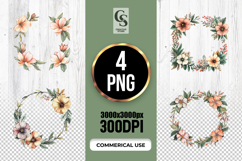 Watercolor Floral Corner Wreath Clipart Sublimation PNG Product Image 1