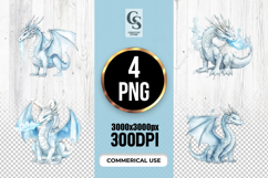 Watercolor Blue Ice Dragon Clipart Sublimation PNG Product Image 1