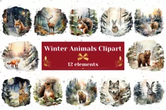 Watercolor Winter Animals Clipart, Christmas Clipart PNG Product Image 1
