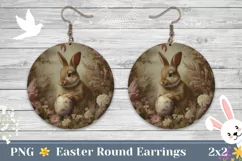 Floral Bunny Round Earrings, Vintage Earrings Sublimation Product Image 1