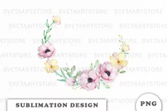 Watercolor flowers wreath PNG Product Image 1