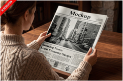Woman Holding Newspaper Advertisement Product Image 1
